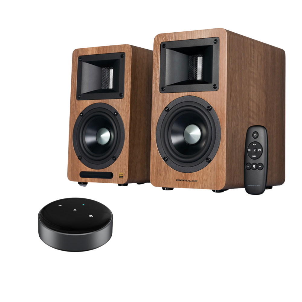 A80 Active Bookshelf Speakers and WiiM Mini Wireless Audio Streamer Bundle - Airpulse Australia